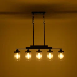 Farmhouse Linear Glass Wooden Kitchen Island Ceiling Light