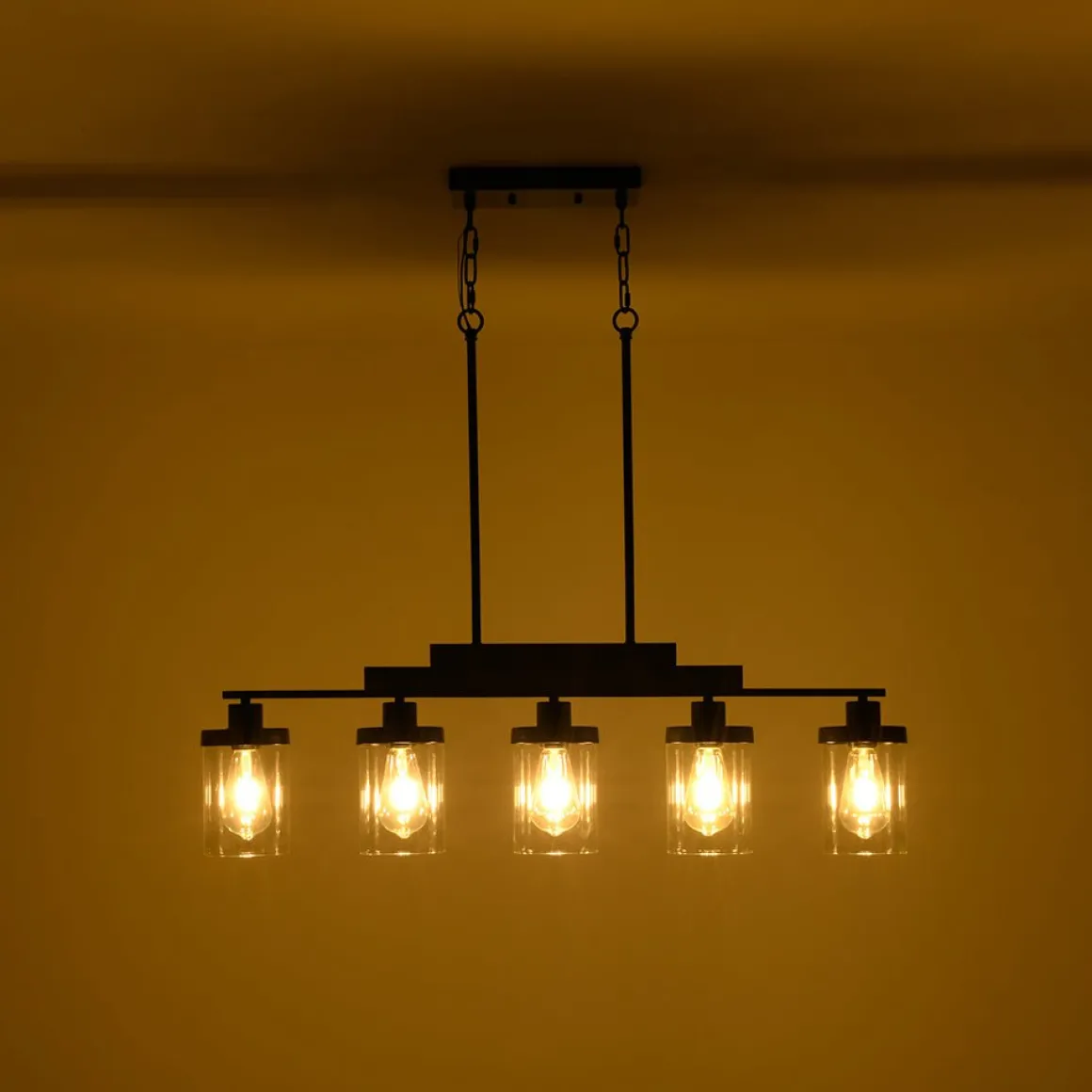 Farmhouse Linear Glass Wooden Kitchen Island Ceiling Light