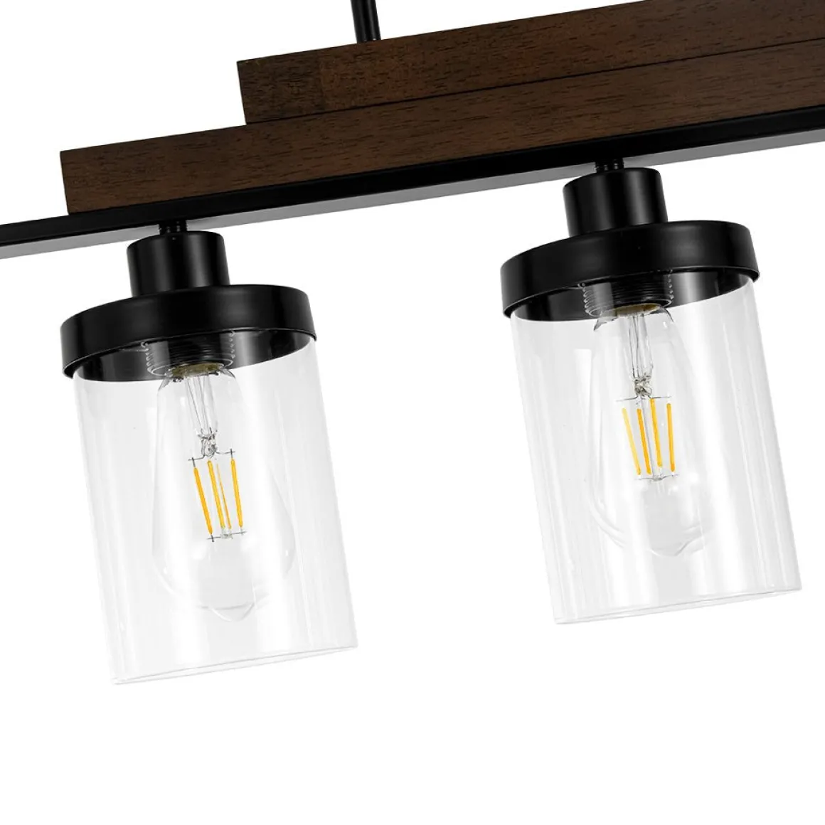 Farmhouse Linear Glass Wooden Kitchen Island Ceiling Light