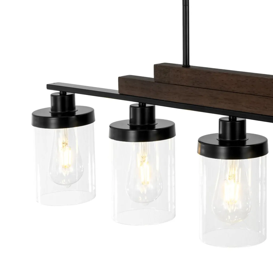 Farmhouse Linear Glass Wooden Kitchen Island Ceiling Light
