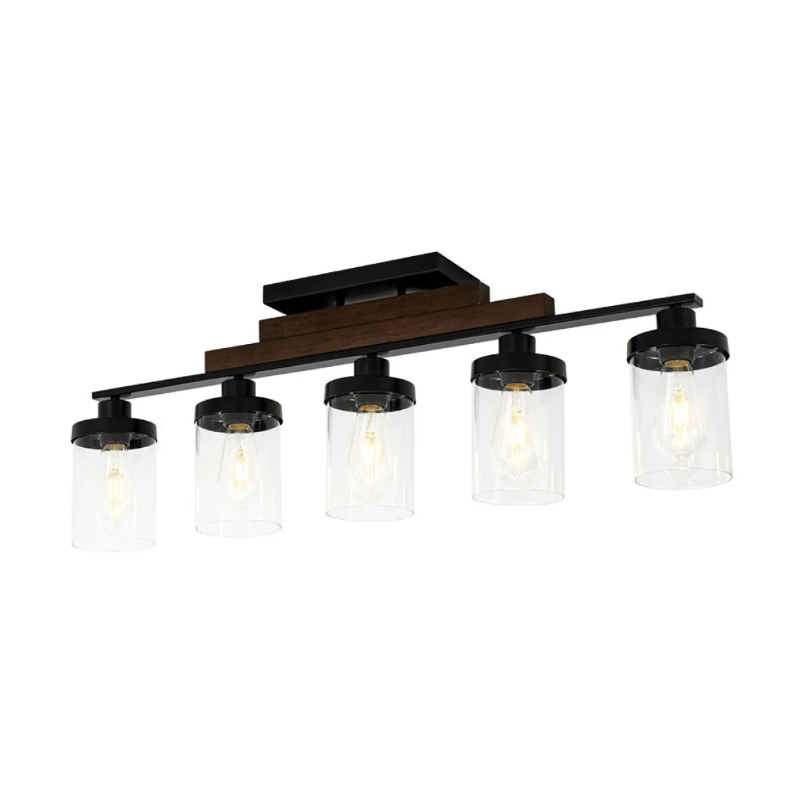 Farmhouse Linear Glass Wooden Kitchen Island Ceiling Light