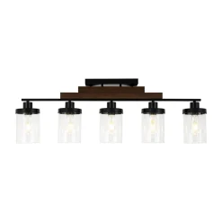 Farmhouse Linear Glass Wooden Kitchen Island Ceiling Light