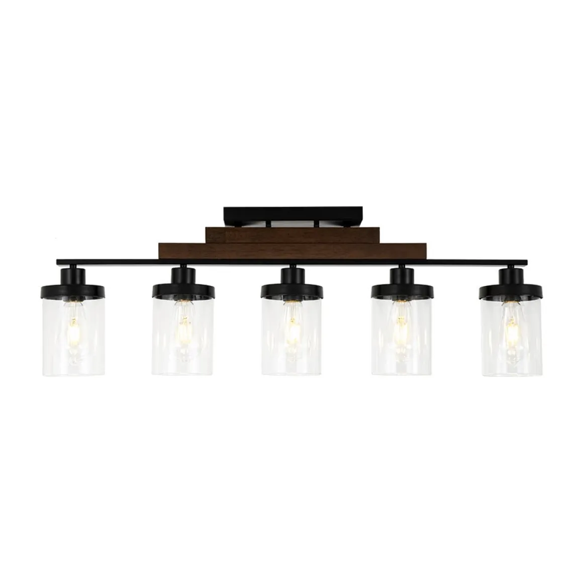 Farmhouse Linear Glass Wooden Kitchen Island Ceiling Light