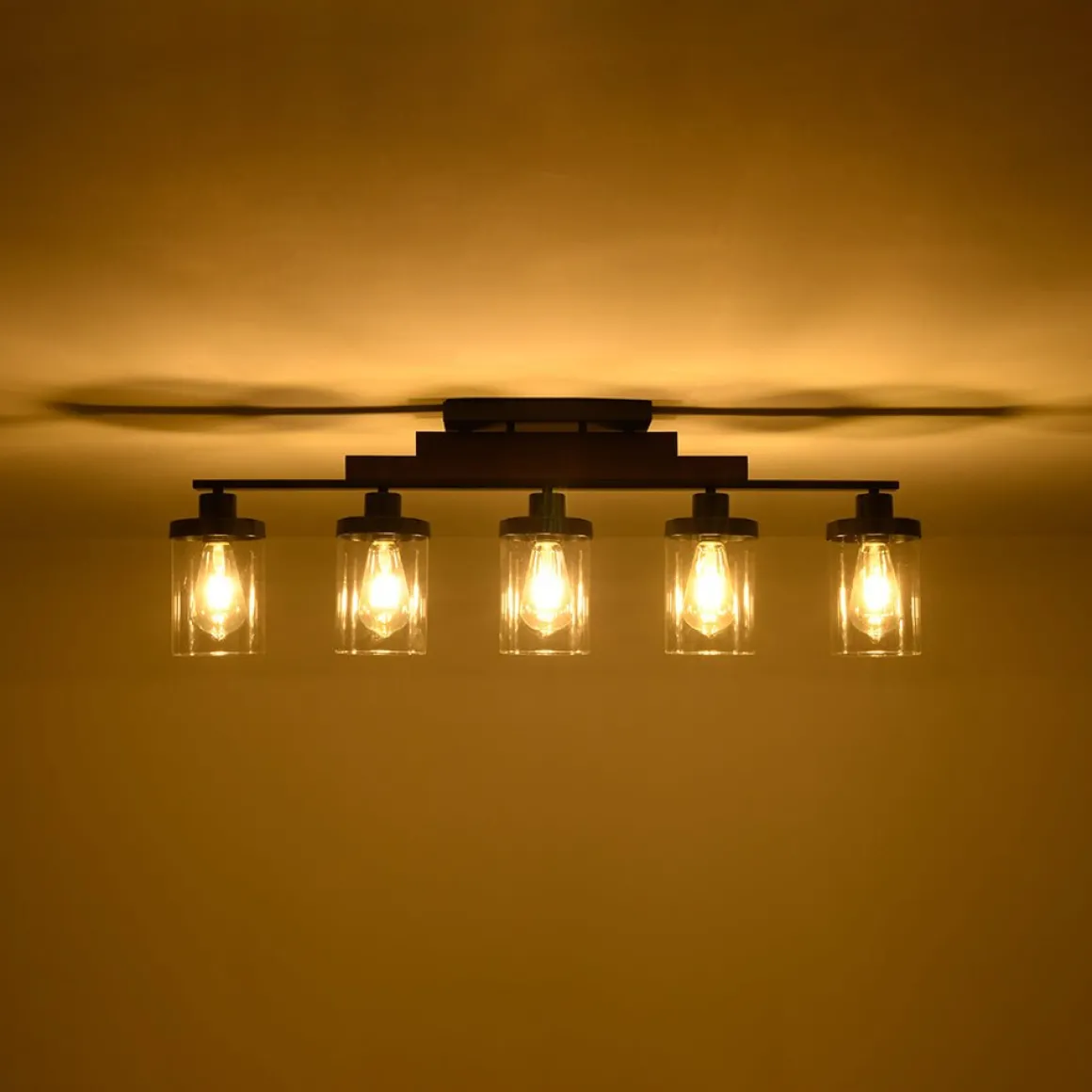 Farmhouse Linear Glass Wooden Kitchen Island Ceiling Light