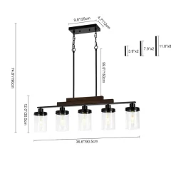 Farmhouse Linear Glass Wooden Kitchen Island Ceiling Light