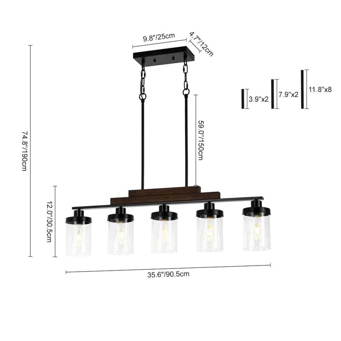 Farmhouse Linear Glass Wooden Kitchen Island Ceiling Light
