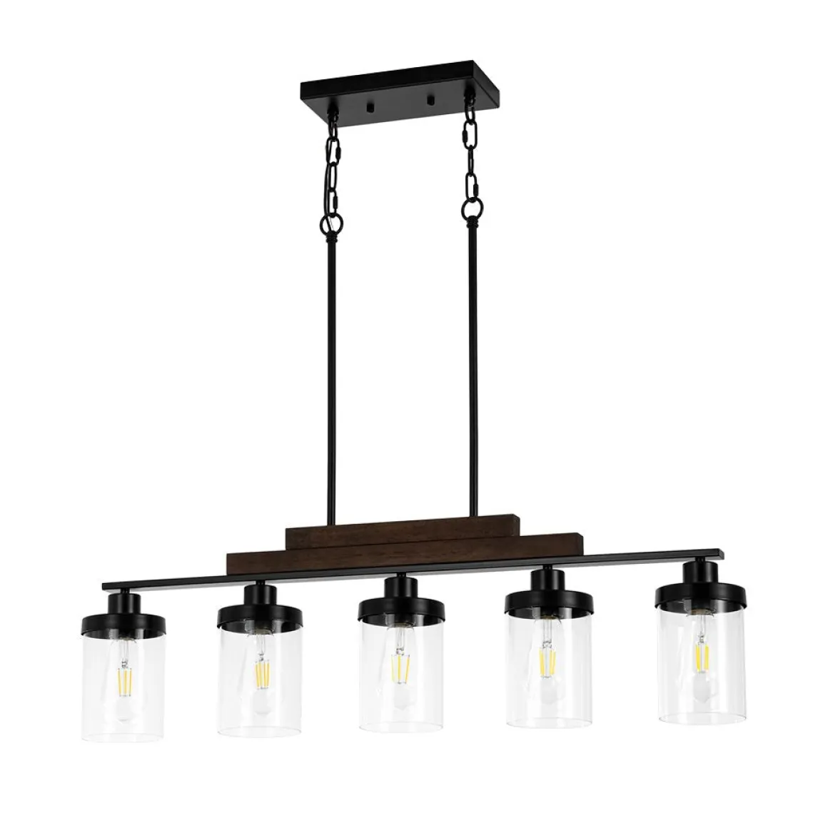 Farmhouse Linear Glass Wooden Kitchen Island Ceiling Light