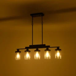 Farmhouse Linear Glass Wooden Kitchen Island Ceiling Light