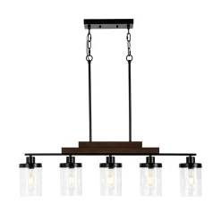Farmhouse Linear Glass Wooden Kitchen Island Ceiling Light