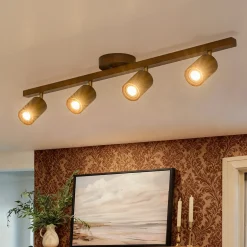 Farmhouse Walnut Wood 4-Light Linear Semi Flush Track Light