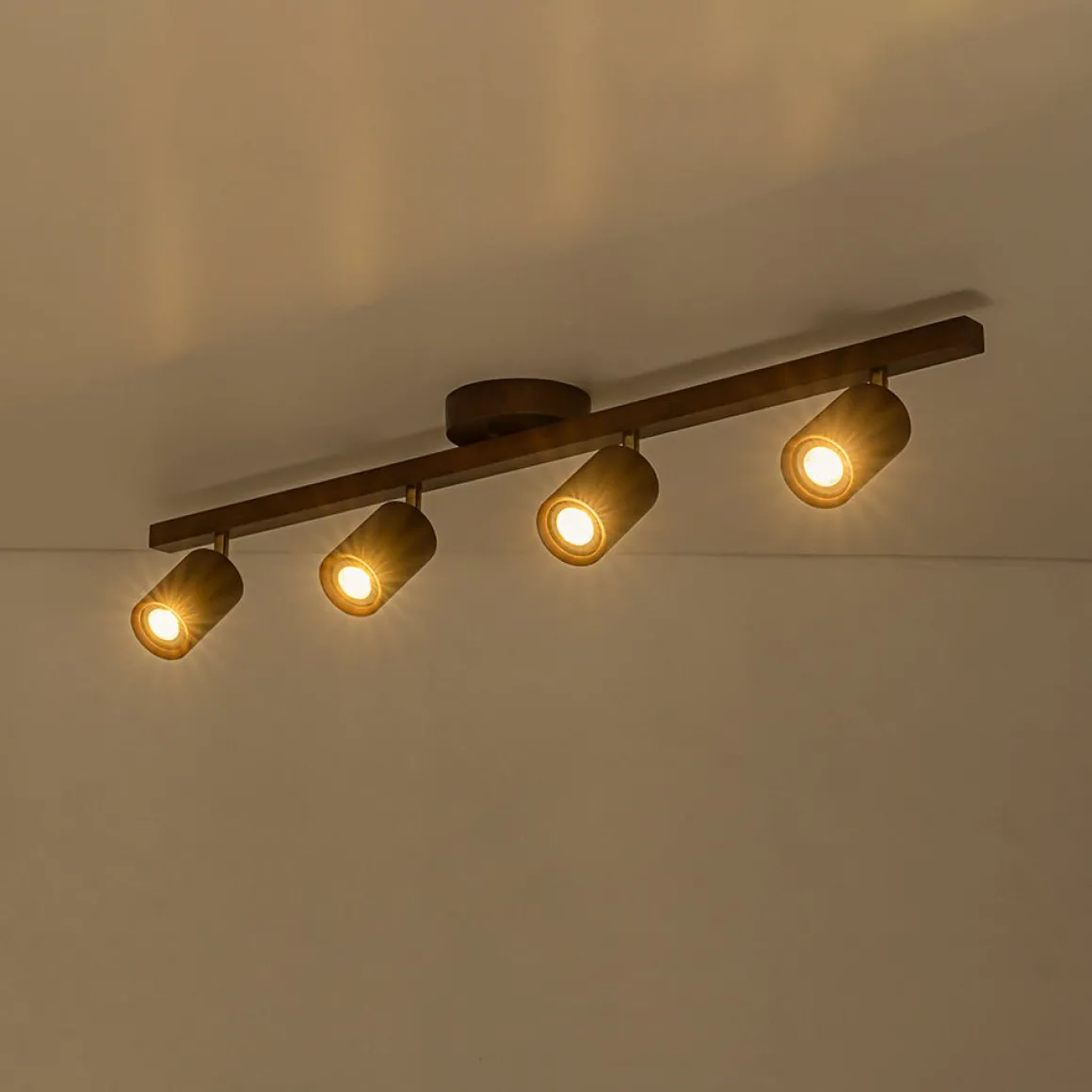 Farmhouse Walnut Wood 4-Light Linear Semi Flush Track Light