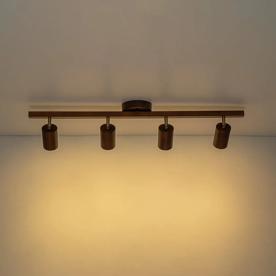 Farmhouse Walnut Wood 4-Light Linear Semi Flush Track Light