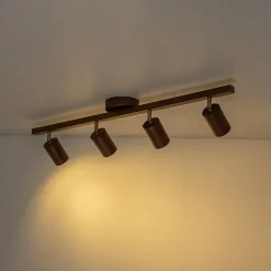 Farmhouse Walnut Wood 4-Light Linear Semi Flush Track Light