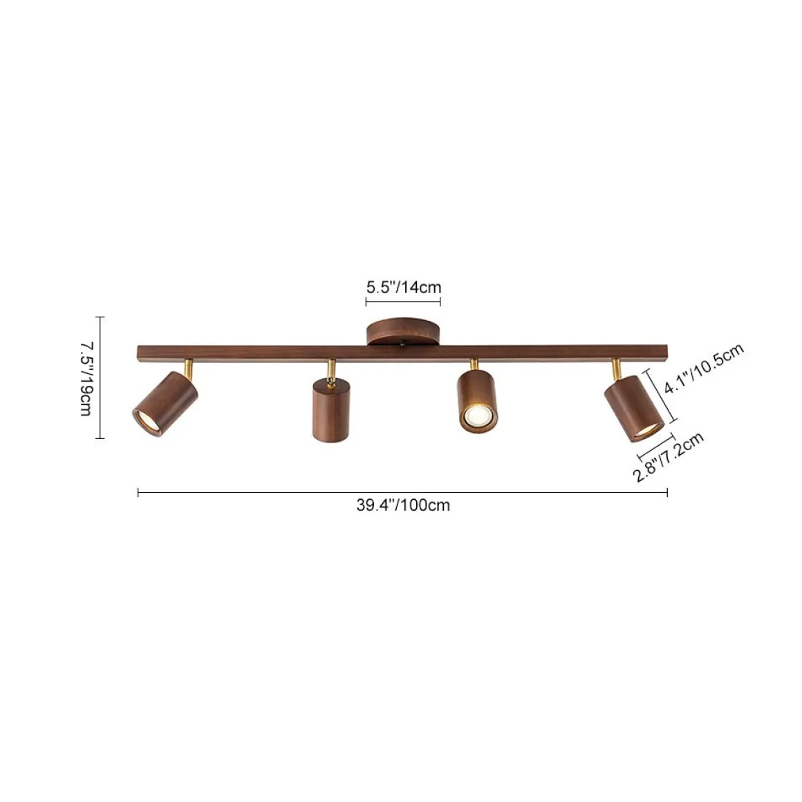 Farmhouse Walnut Wood 4-Light Linear Semi Flush Track Light