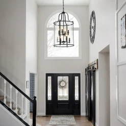 Farmhouse Wide Clear Glass Cylinder Cage Pendant