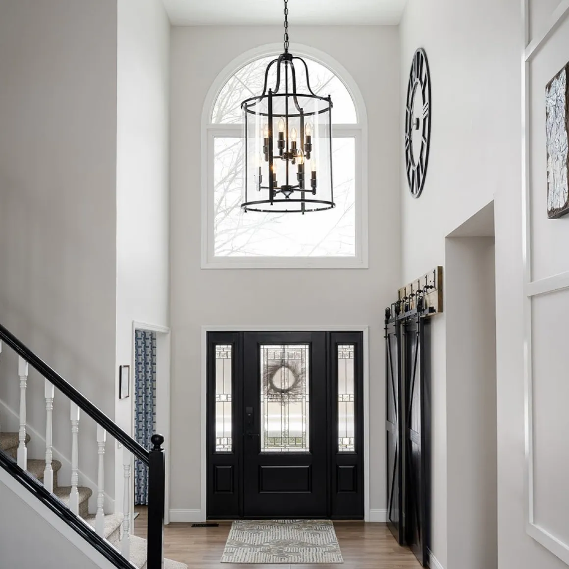 Farmhouse Wide Clear Glass Cylinder Cage Pendant