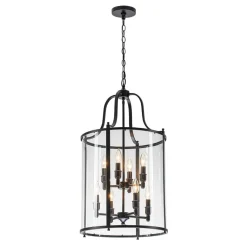 Farmhouse Wide Clear Glass Cylinder Cage Pendant