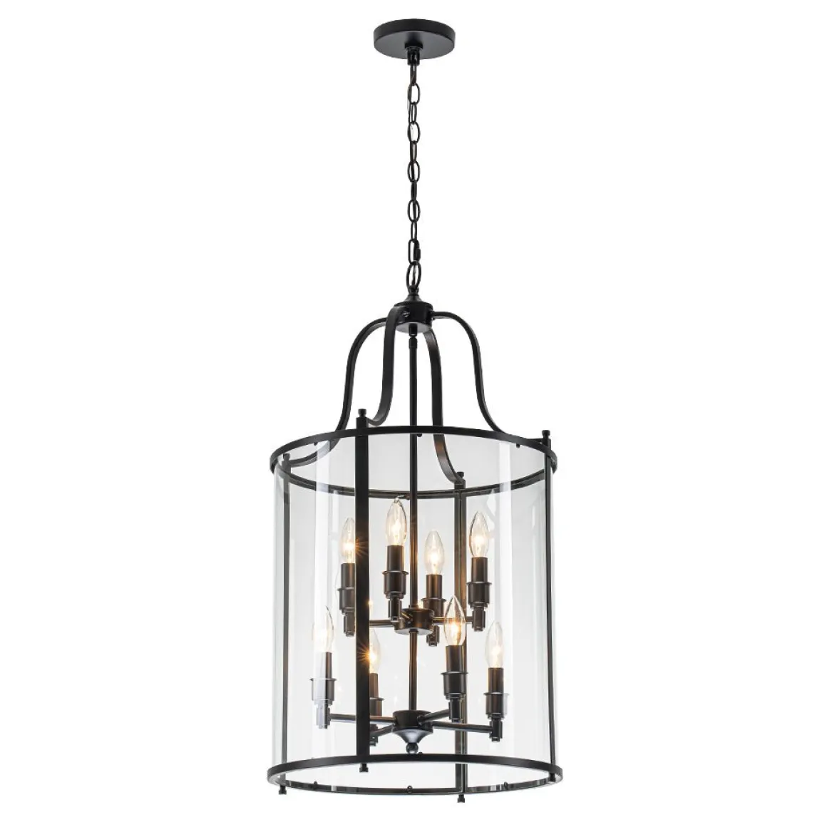 Farmhouse Wide Clear Glass Cylinder Cage Pendant