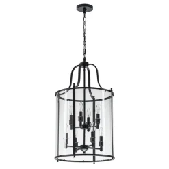 Farmhouse Wide Clear Glass Cylinder Cage Pendant