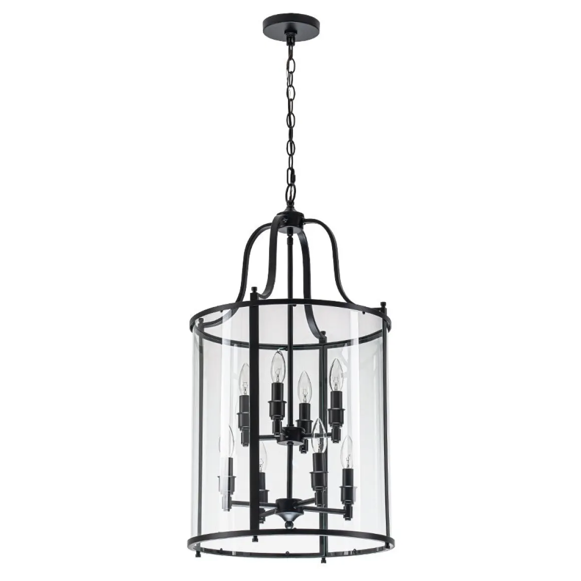 Farmhouse Wide Clear Glass Cylinder Cage Pendant