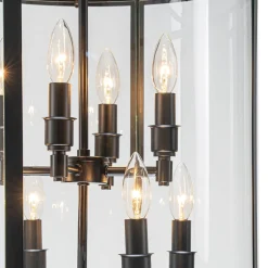 Farmhouse Wide Clear Glass Cylinder Cage Pendant