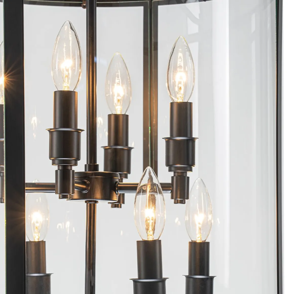 Farmhouse Wide Clear Glass Cylinder Cage Pendant