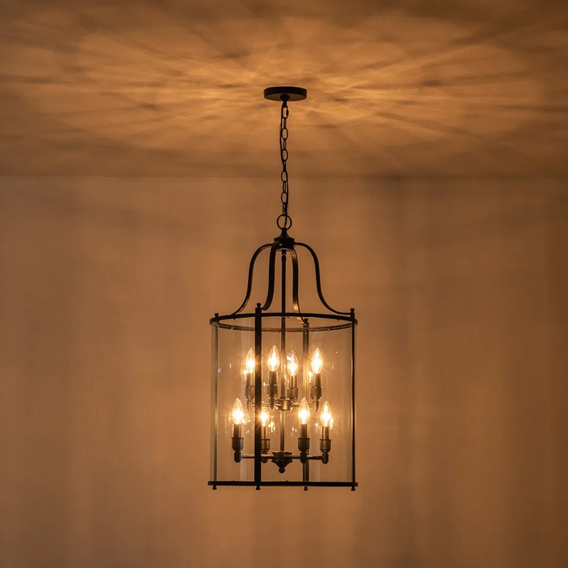 Farmhouse Wide Clear Glass Cylinder Cage Pendant