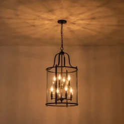 Farmhouse Wide Clear Glass Cylinder Cage Pendant