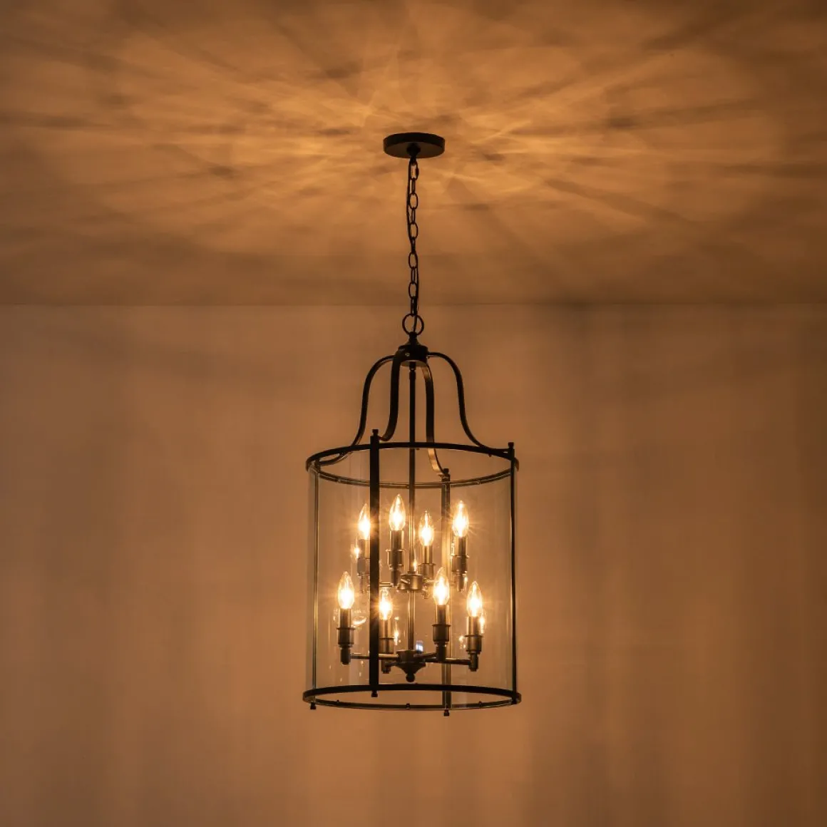 Farmhouse Wide Clear Glass Cylinder Cage Pendant