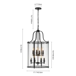 Farmhouse Wide Clear Glass Cylinder Cage Pendant