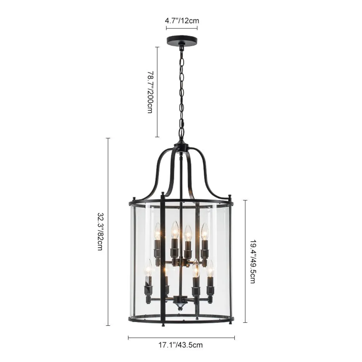 Farmhouse Wide Clear Glass Cylinder Cage Pendant