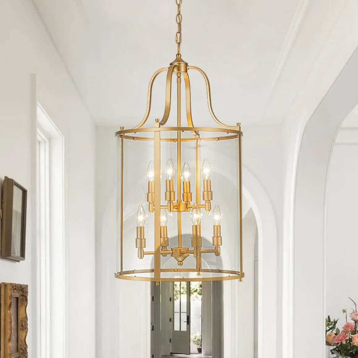 Farmhouse Wide Clear Glass Cylinder Cage Pendant