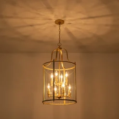 Farmhouse Wide Clear Glass Cylinder Cage Pendant