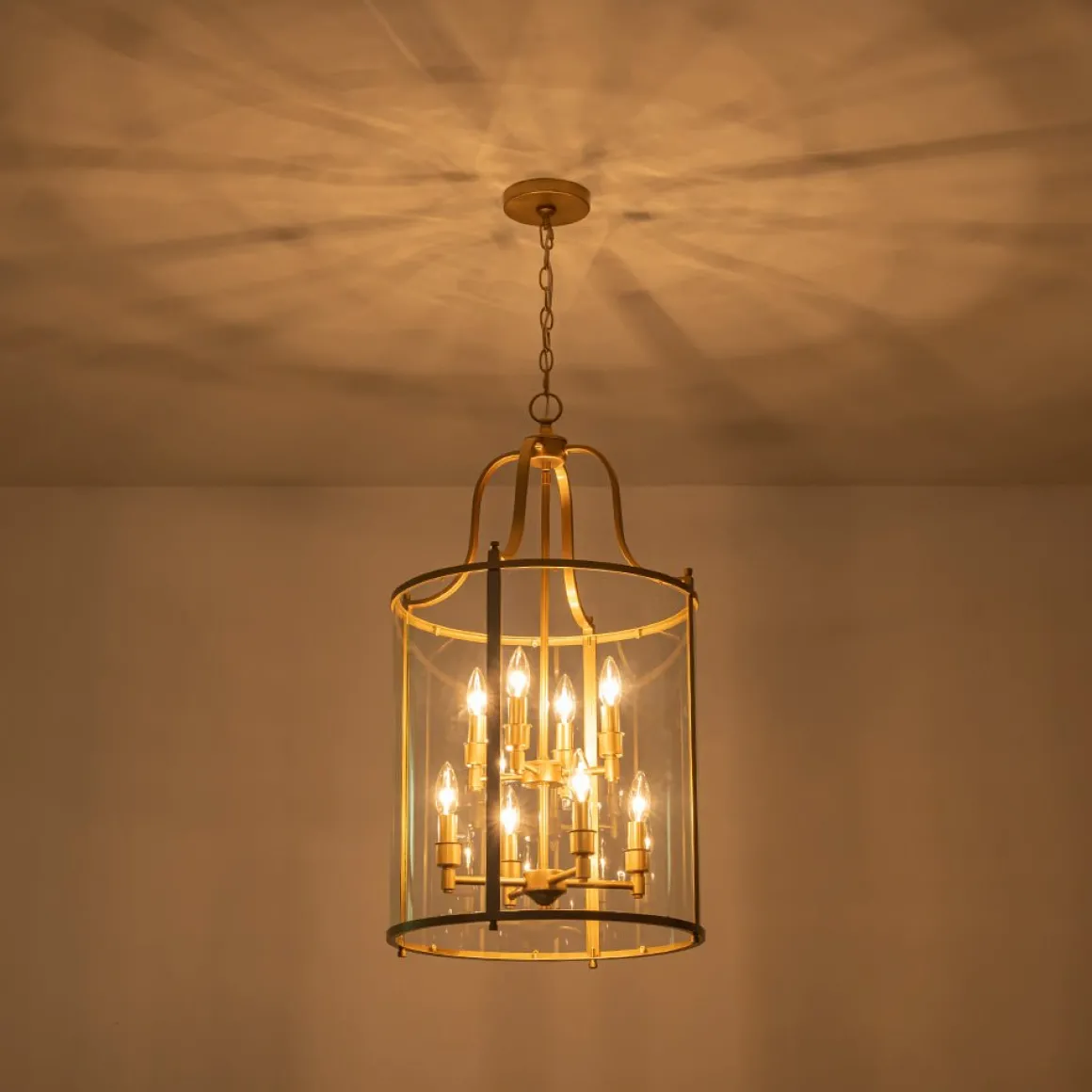 Farmhouse Wide Clear Glass Cylinder Cage Pendant
