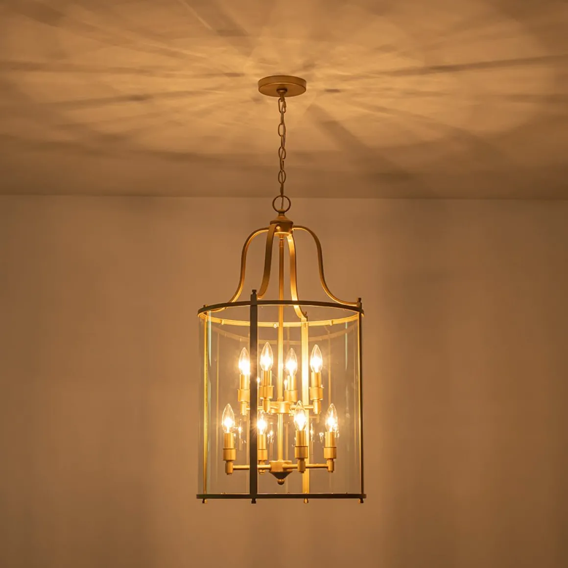 Farmhouse Wide Clear Glass Cylinder Cage Pendant