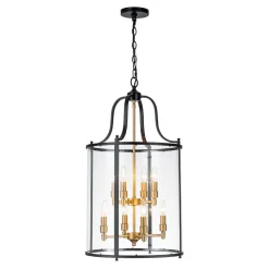 Farmhouse Wide Clear Glass Cylinder Cage Pendant