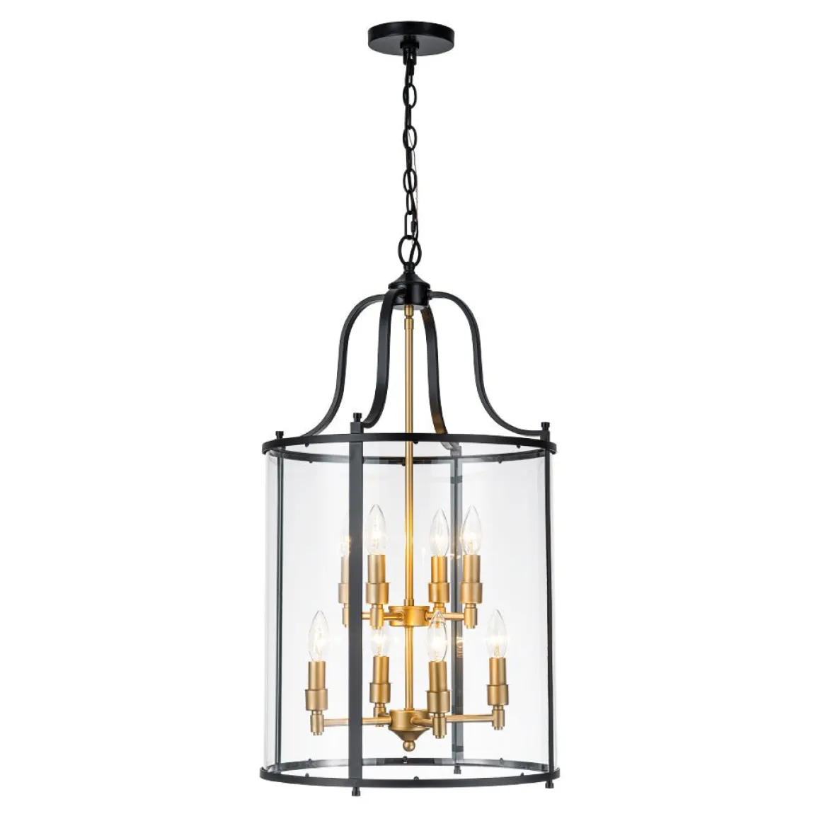 Farmhouse Wide Clear Glass Cylinder Cage Pendant
