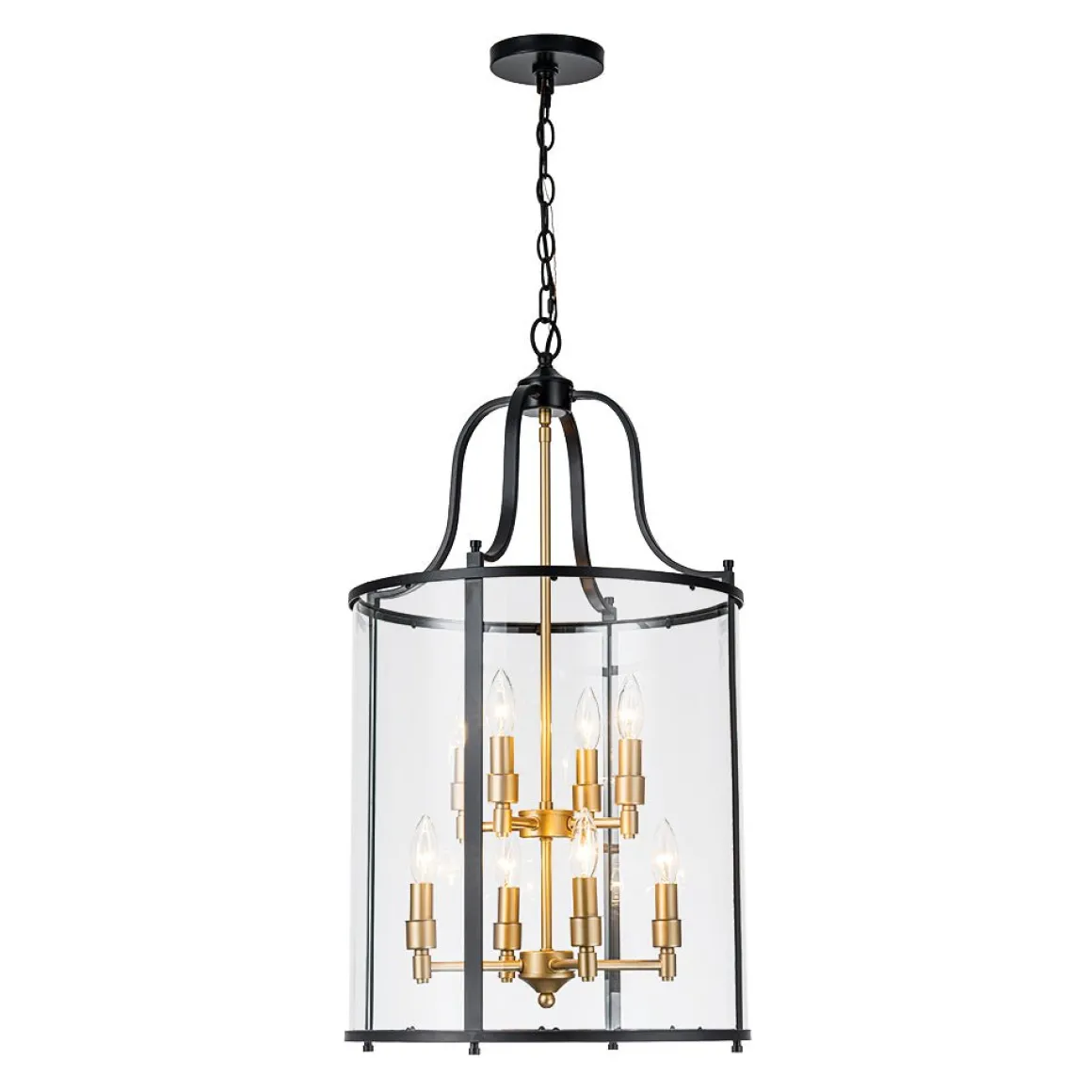Farmhouse Wide Clear Glass Cylinder Cage Pendant