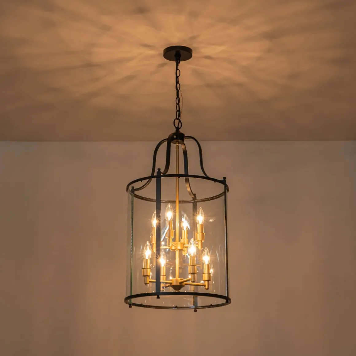 Farmhouse Wide Clear Glass Cylinder Cage Pendant