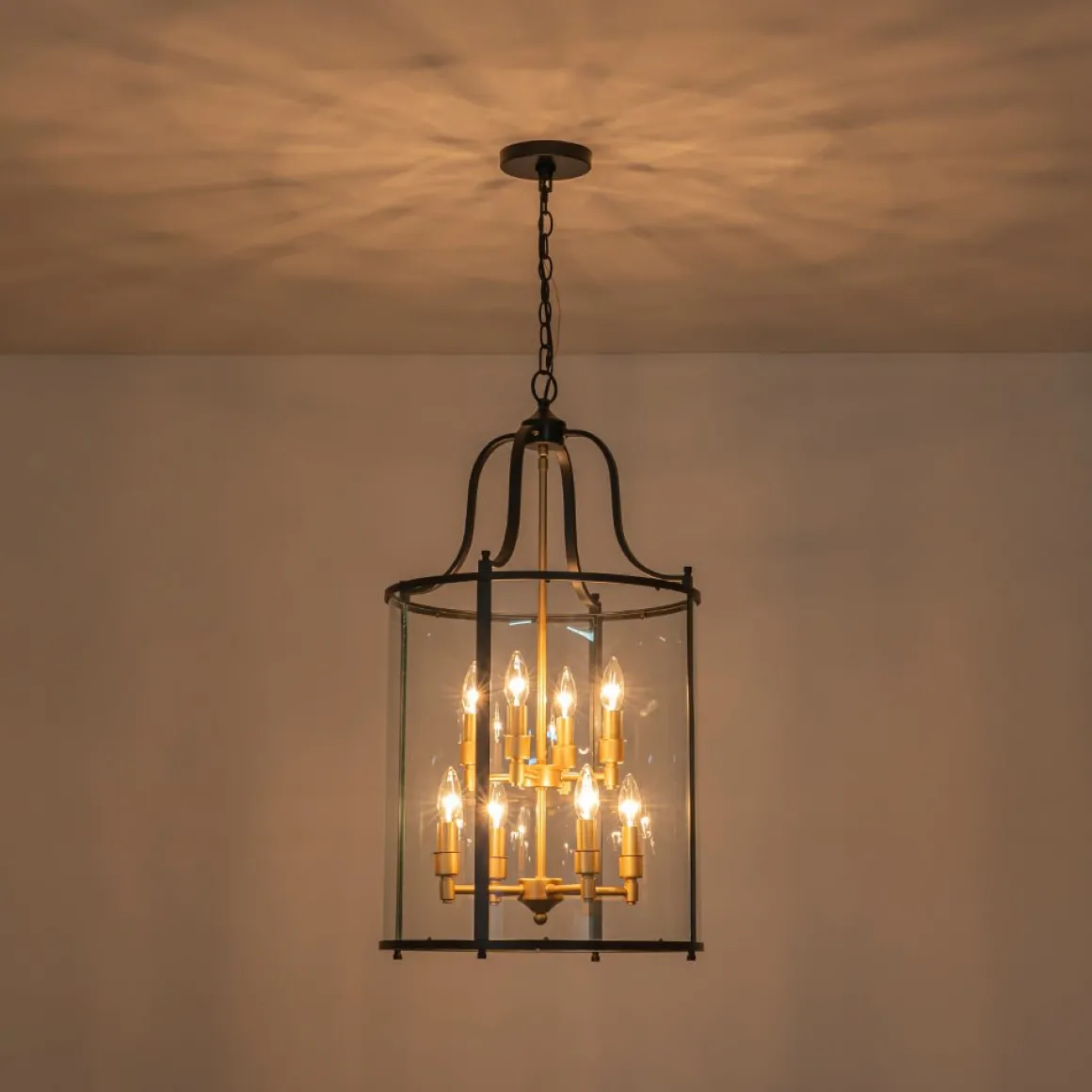 Farmhouse Wide Clear Glass Cylinder Cage Pendant