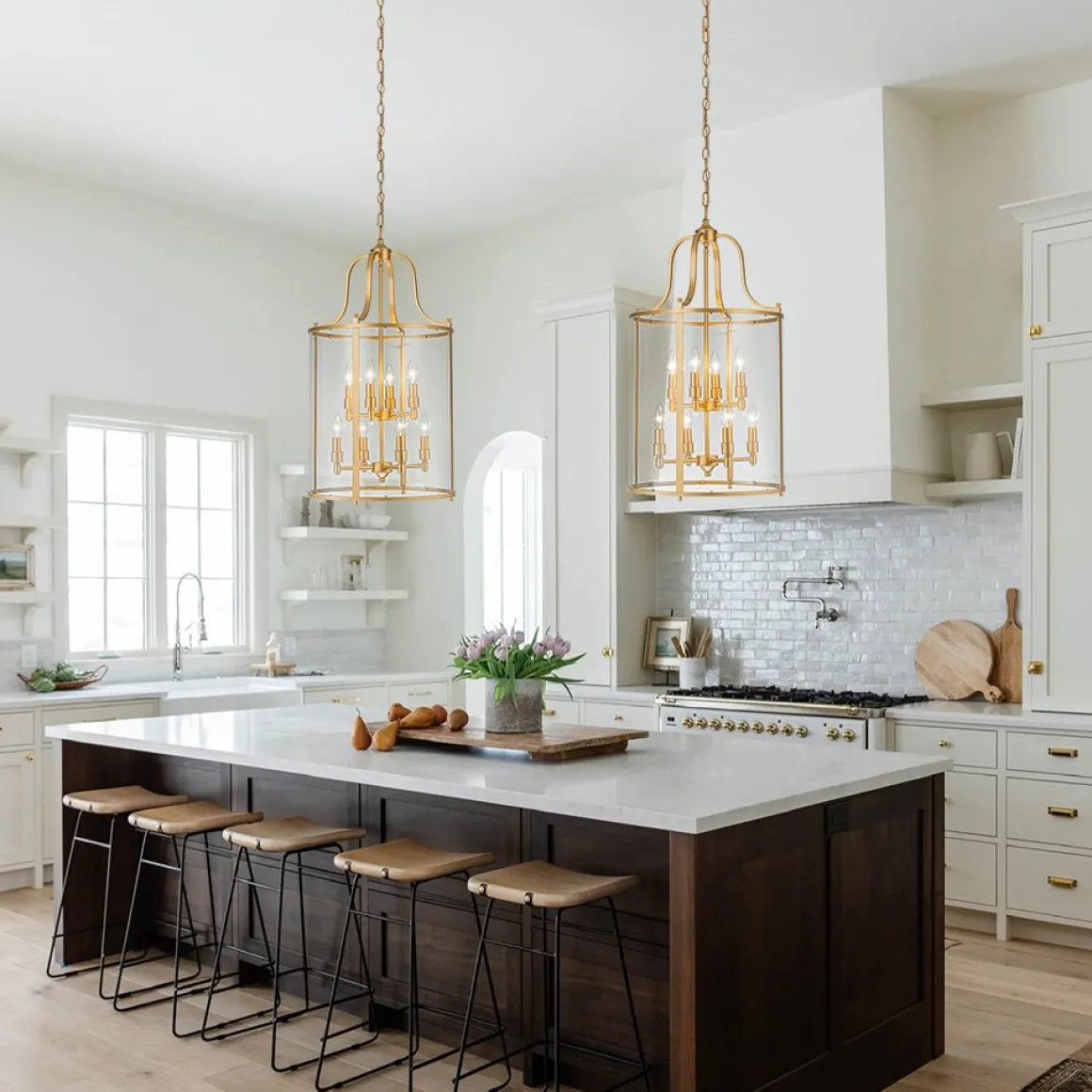 Farmhouse Wide Clear Glass Cylinder Cage Pendant