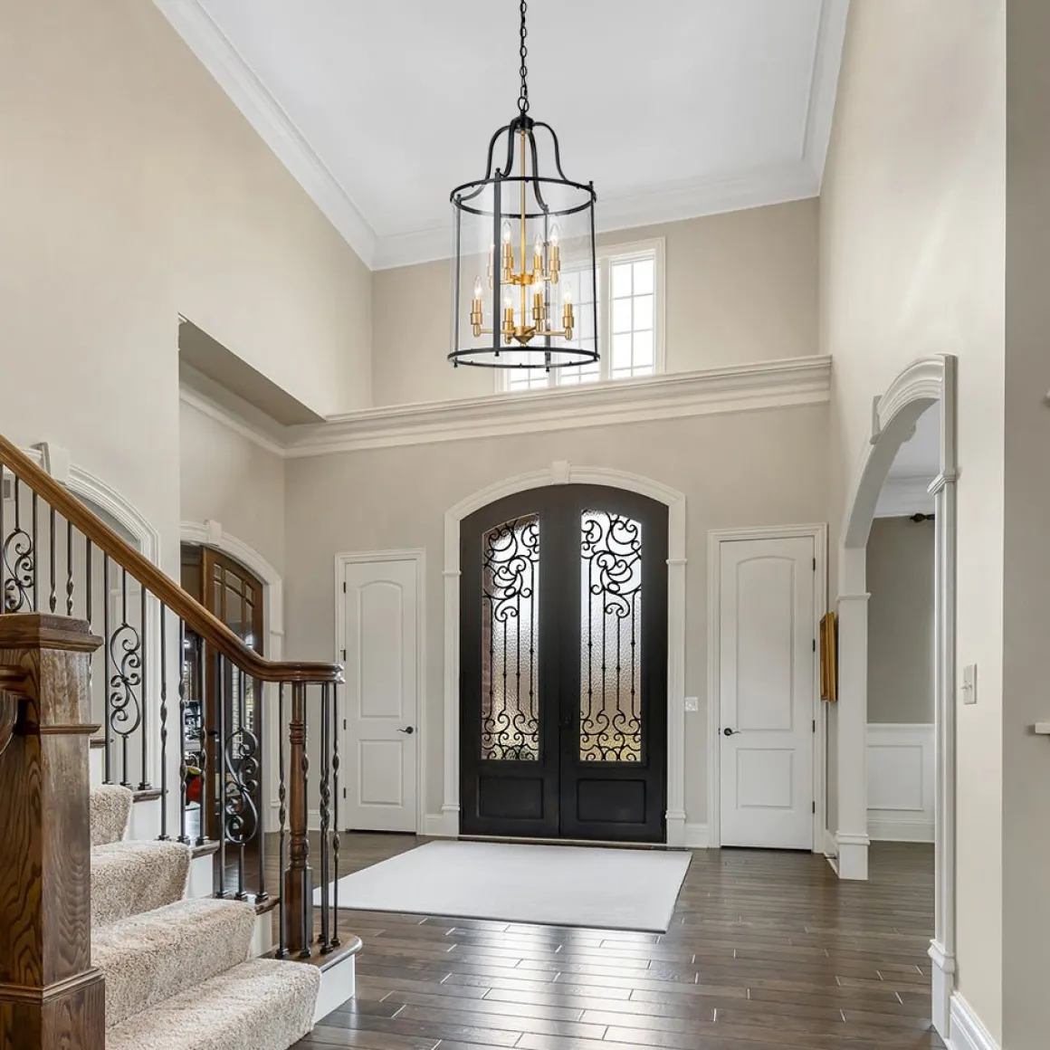Farmhouse Wide Clear Glass Cylinder Cage Pendant
