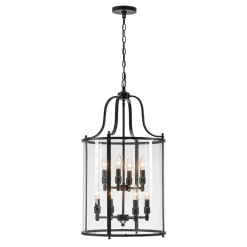 Farmhouse Wide Clear Glass Cylinder Cage Pendant