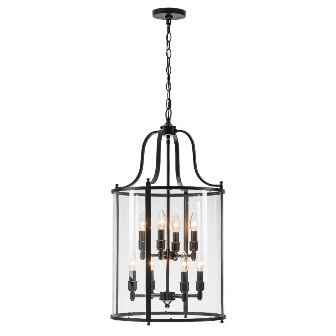 Farmhouse Wide Clear Glass Cylinder Cage Pendant