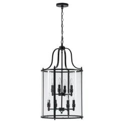 Farmhouse Wide Clear Glass Cylinder Cage Pendant