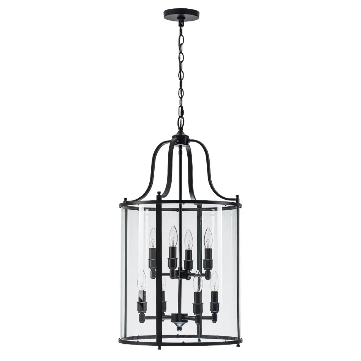 Farmhouse Wide Clear Glass Cylinder Cage Pendant