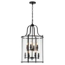 Farmhouse Wide Clear Glass Cylinder Cage Pendant