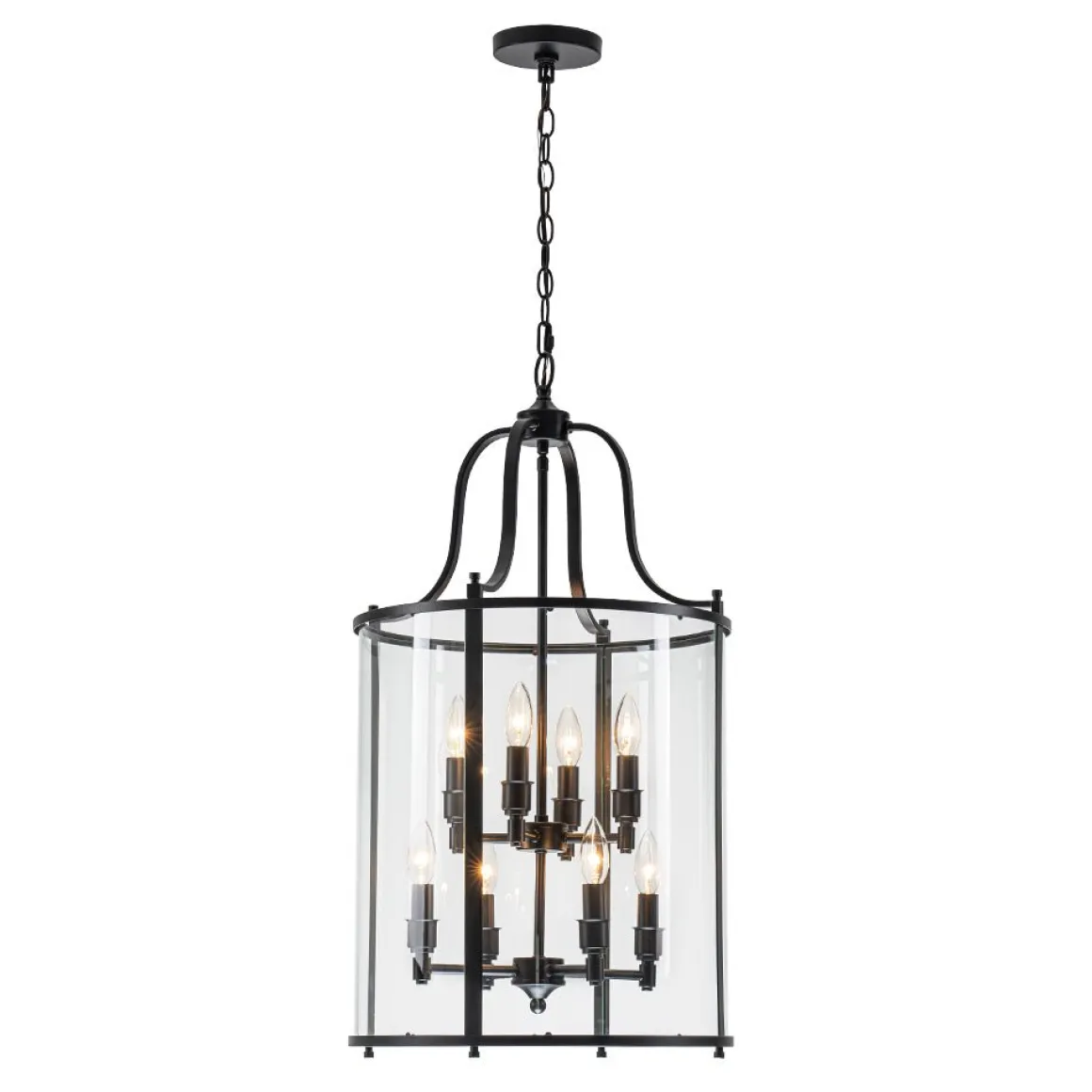 Farmhouse Wide Clear Glass Cylinder Cage Pendant