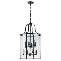 Farmhouse Wide Clear Glass Cylinder Cage Pendant