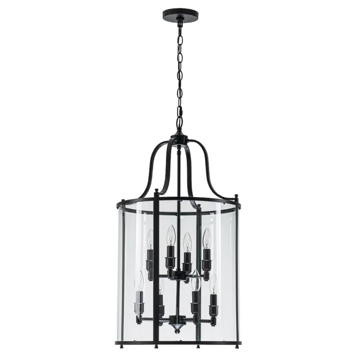 Farmhouse Wide Clear Glass Cylinder Cage Pendant